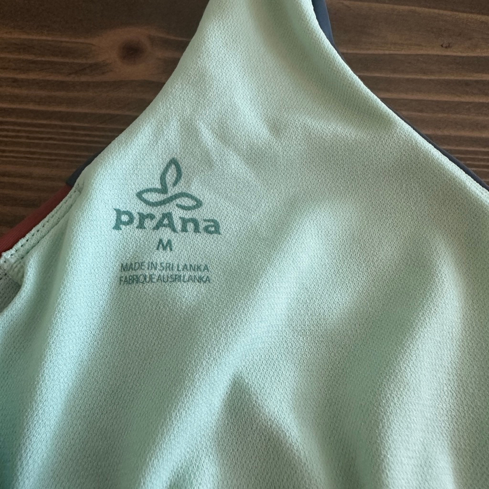 Prana Women’s Teal Rust Colorblock Bikini Top Size M Halter Swimwear - Picture 2 of 5